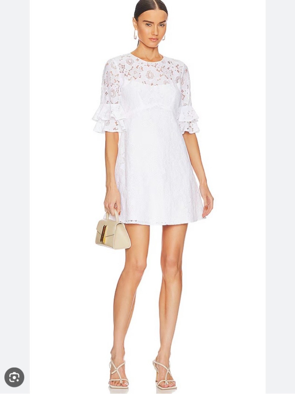 Amanda Uprichard Wedding Bridal Graduation White Lace Tiered Sleeve Mini Dress